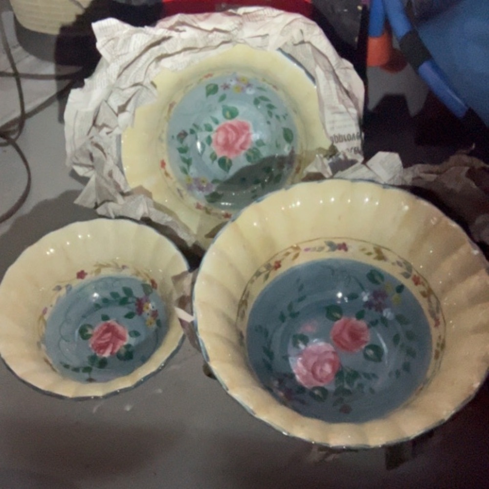 Certified International Floral Ceramic Bowl Set - Pink and Blue